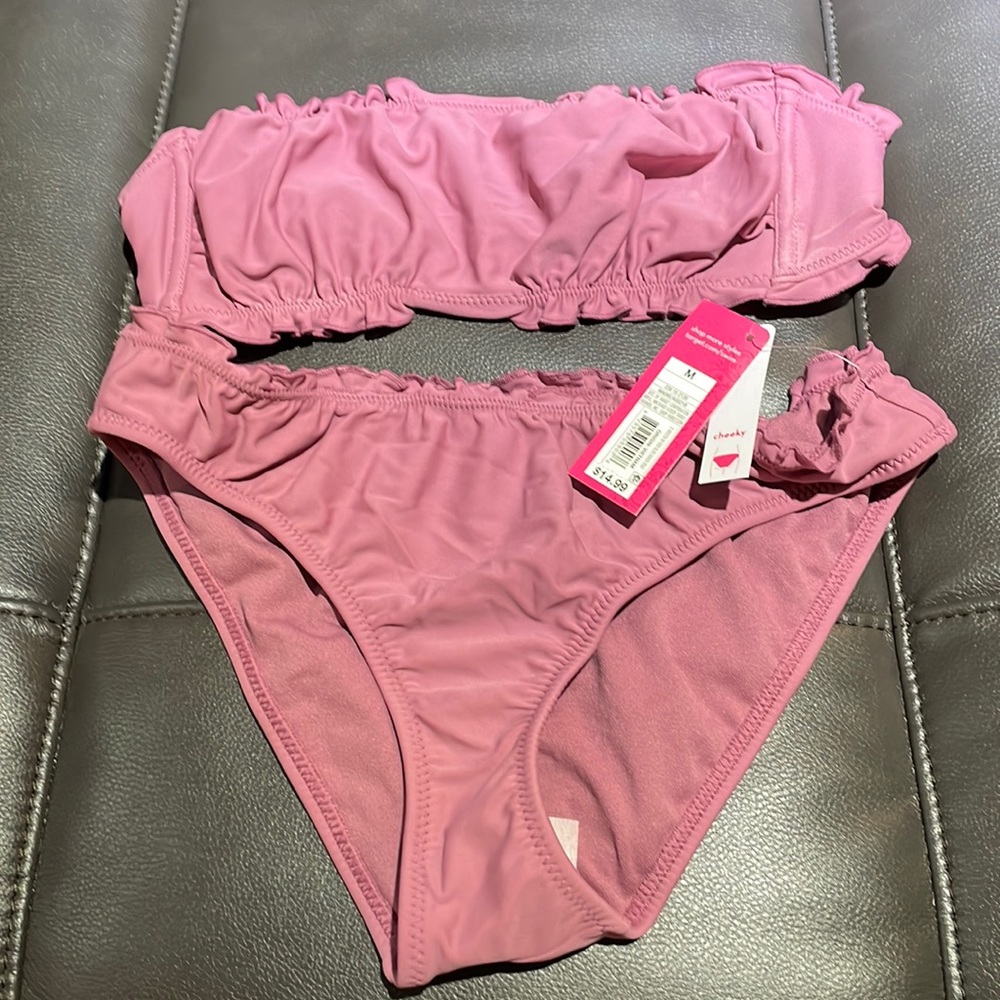 Target xhiliration strapless scalloped bikini set in dusty rose never worn
